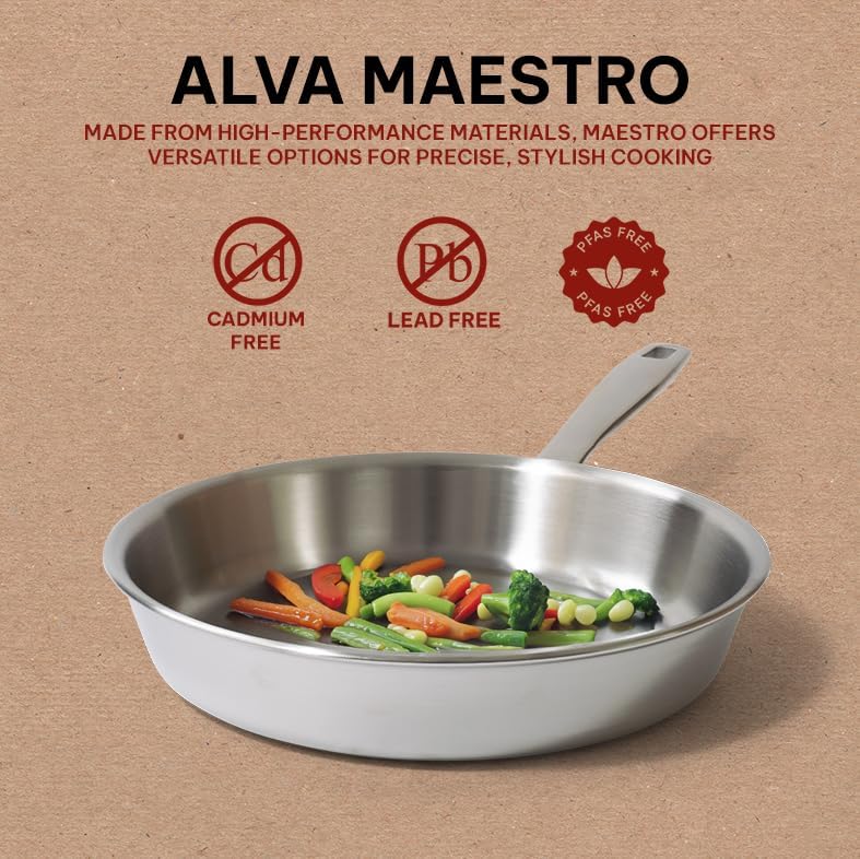 Alva Maestro 8" Premium Stainless Steel Frying Pan - 18/10 Professional Grade - PFAS/PFOA/PTFE Free - High Heat & Oven Safe - All Stovetop Compatible