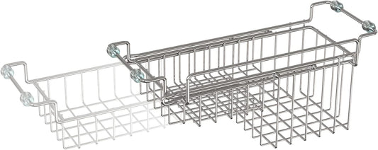 Over The Kitchen Sink Caddy Sponge Holder Organizer Drying Rack Expandable for Sponge Brush Soap Dish Cloth Rag, Stainless Steel (12.25" to 17.25")