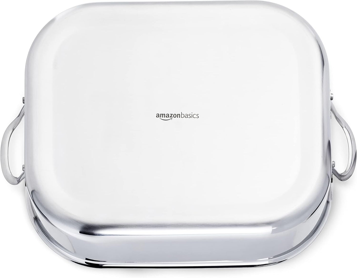 Amazon Basics Stainless Steel Rectangular Roasting Pan with Rack, 16 in