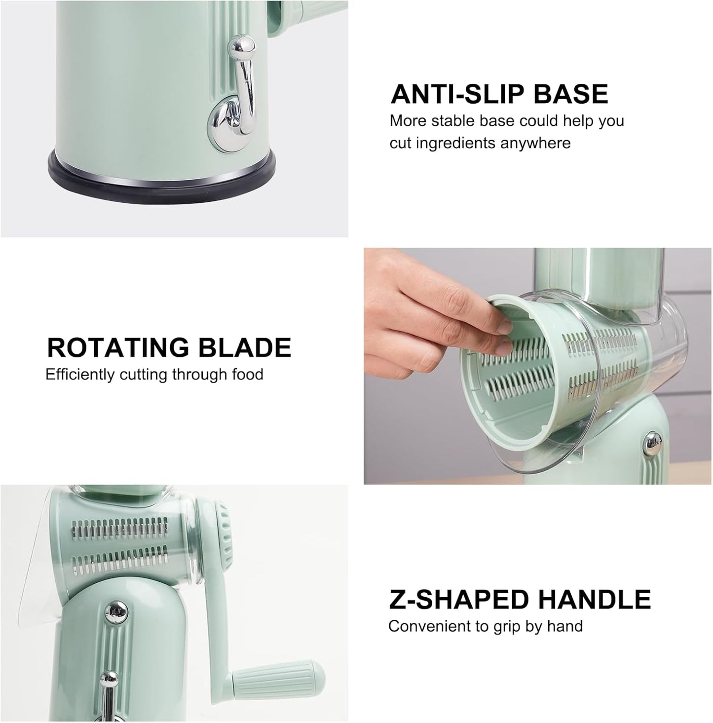 ZHANG XIAO QUAN SINCE 1628 5-in-1 Interchangeable Blades Rotary Cheese Grater Hand Crank, Cheese Shredder Mandoline Vegetable Julienne Slicer Cutter Nut Chopper with Anti-Slip Base, Blade Storage