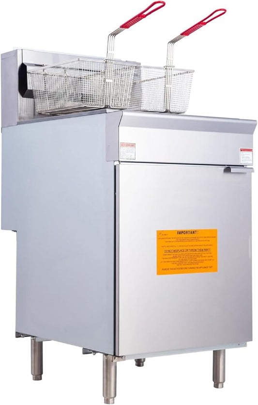 CLIVIA Natural Gas Floor Deep Fryer, Commercial Fryer with 2 Baskets, 75 lb. Oil Capacity with 5 Burners, Total 150,000 BTU Gas Fryer for Restaurants