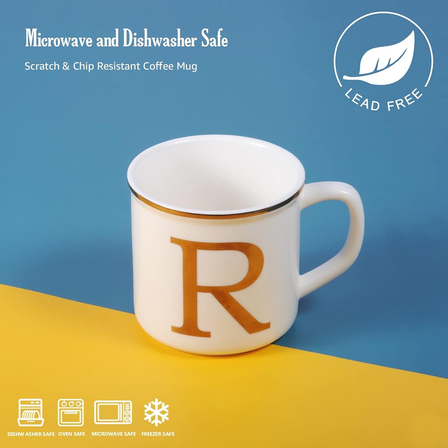 Miicol Ceramic Coffee Mug 16 oz, Monogram Coffee Cup, Golden Initial Tea Mug, Personalized Tea Cup, Unique Gift, Large Mug for Home, Office, Letter R