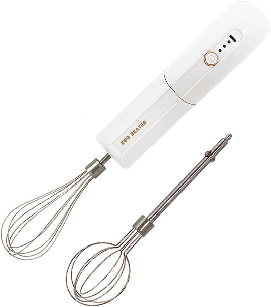 Cordless Hand Mixer, Foldable Design Handheld Electric Whisk with 3 Speed Modes, Hand Held Egg Beater with 2 Detachable Stir Whisks (White)