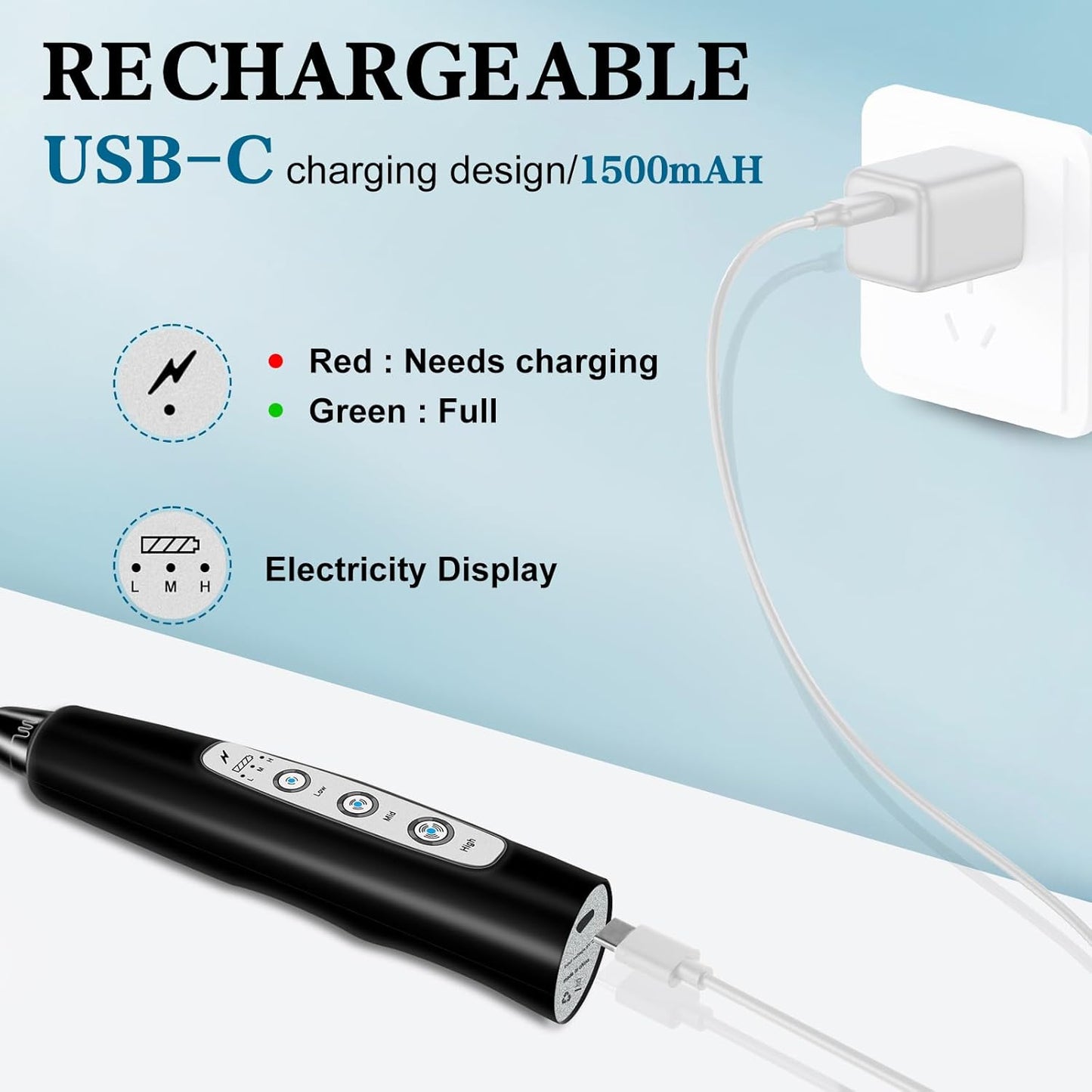 Milk Frother Handheld for Coffee, Electric Whisk 3 Speed Adjustable, Drink Mixer with Stainless 3 Whisks, Rechargeable Hand Frother Wand, Foam Maker for Latte Cappuccino Hot Chocolate Egg Black