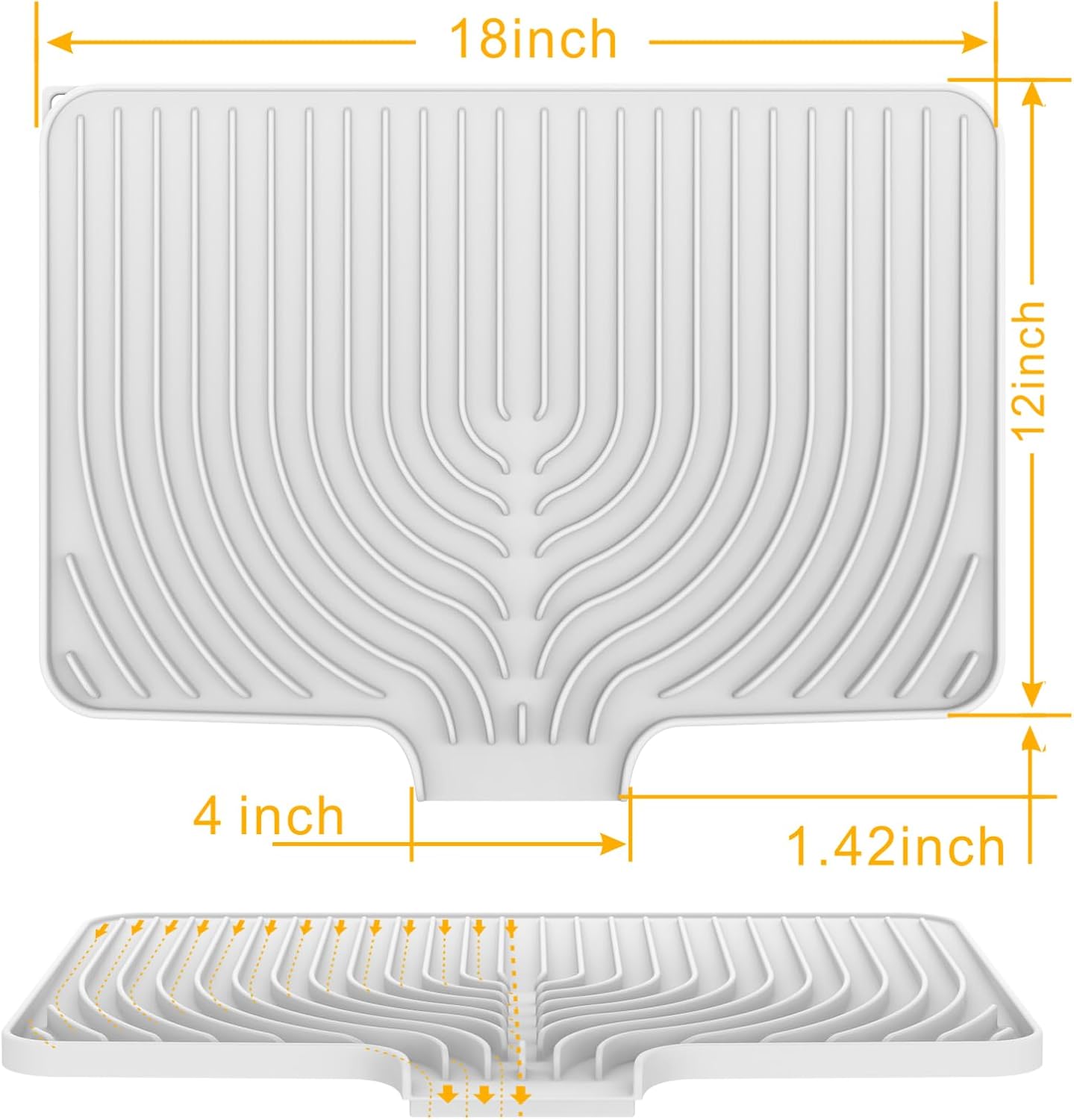 Silicone Drying Mat for Kitchen Counter, 18"×12" Silicone Dish Drying Mat with Board Drain,Rubber Kitchen Counter Dry Matt for Dishes Drying Rack(white)