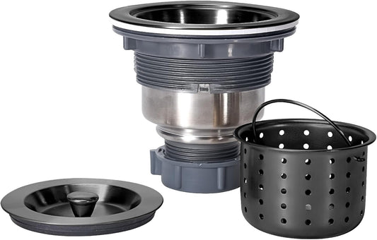 Kitchen Sink Drain 3-1/2 Inch Black Sink Drain Assembly Kit, Removable Deep Sink Strainer Basket with Sink Stopper/Sealing Lid for Home, Kitchen, Stainless Steel