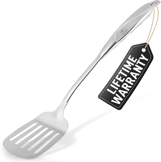 Zulay Kitchen Stainless Steel Metal Spatula – Lightweight, Strong & Durable Metal Turner – Easy to Use, Comfortable Grip, Heat Resistant & Dishwasher Safe – Perfect for Home Cooks & Chefs (14.8")