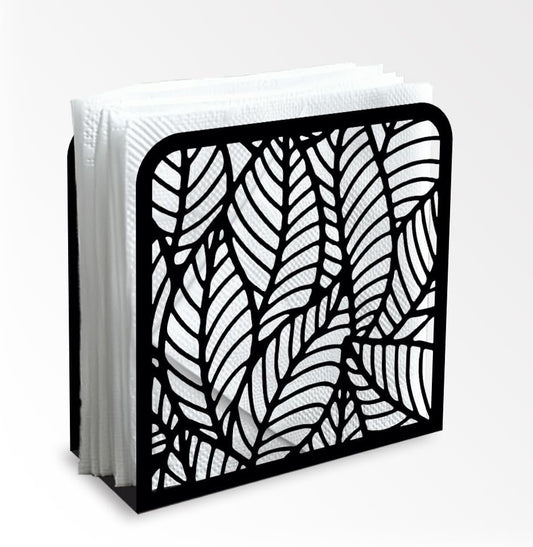 Morden Leaf Decorative Black Metal Napkin Holder for Table, 4.9" x 4.9" x 1.9" Standing Napkin Holder for Home Kitchen Restaurant Picnic Party Coffee Bar Dining Room