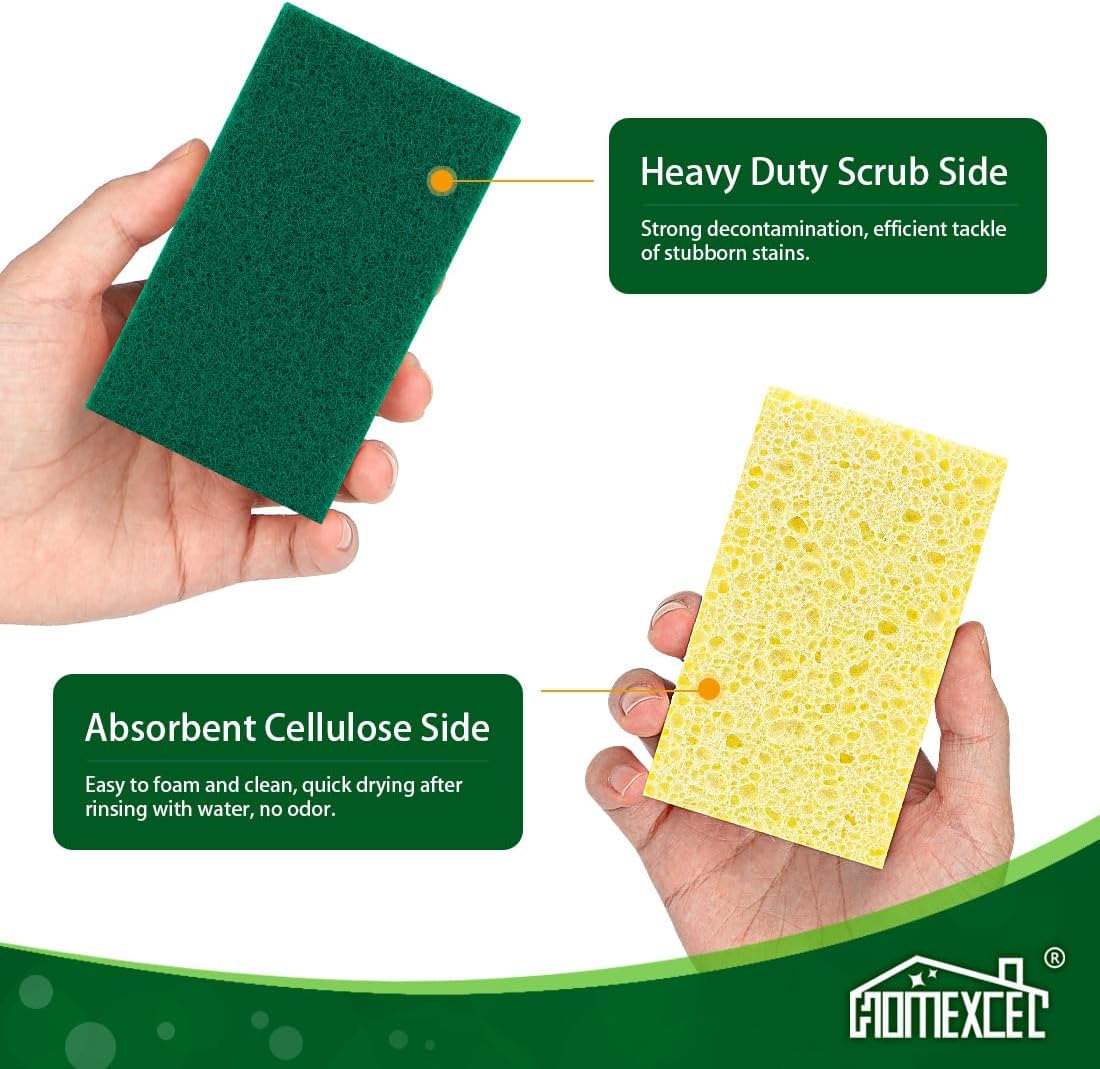 HOMEXCEL Sponges Kitchen 24pcs, Heavy Duty Sponges for Dishes, Scrub Cleaning Sponge for Non-Coated Cookware, Dishes, Pots, Pans, Dual Sided Dish Sponge for Kitchen, Household, Bathroom and More