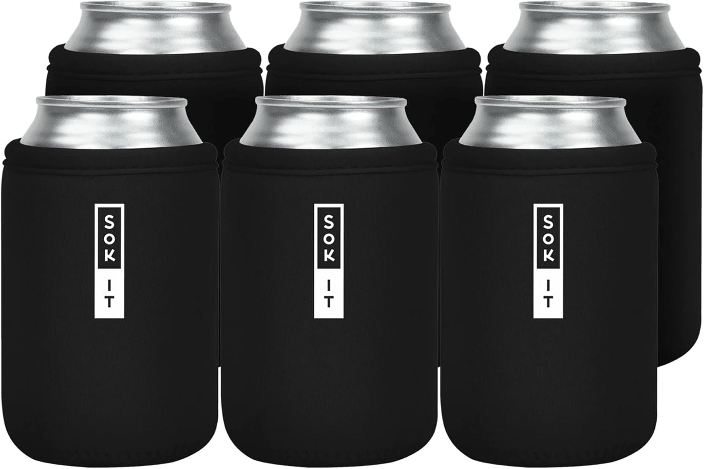 Sok It CanSok 6 Pack Sleeve for Beer & Soda Insulated Neoprene Cover (Black, 12oz Can Sleeve - 6 Pack)