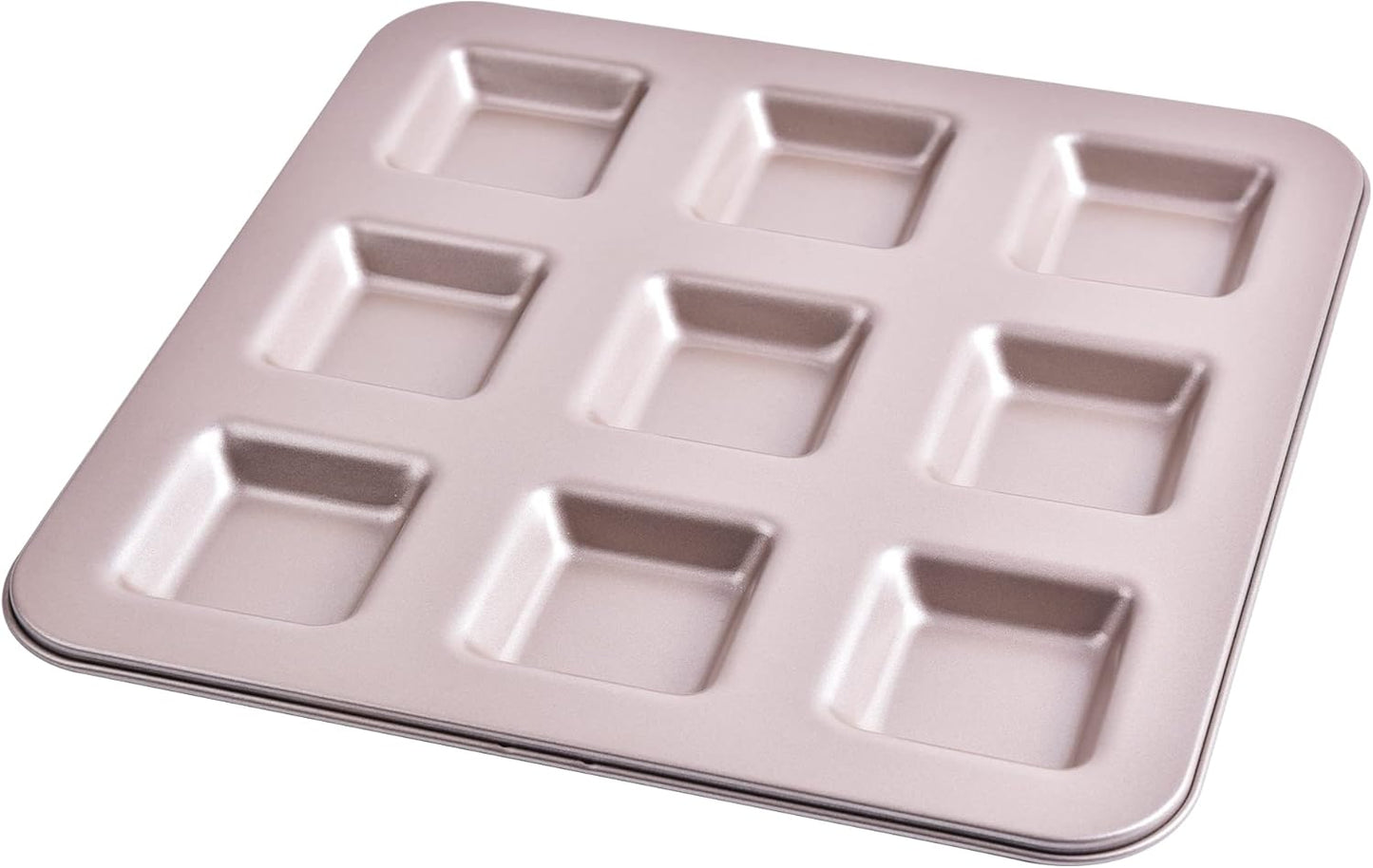 Financier Cake Pan, 9-Cavity Non-Stick Square Muffin Pan Biscuits Cookies Bakeware for Oven Baking (Champagne Gold)