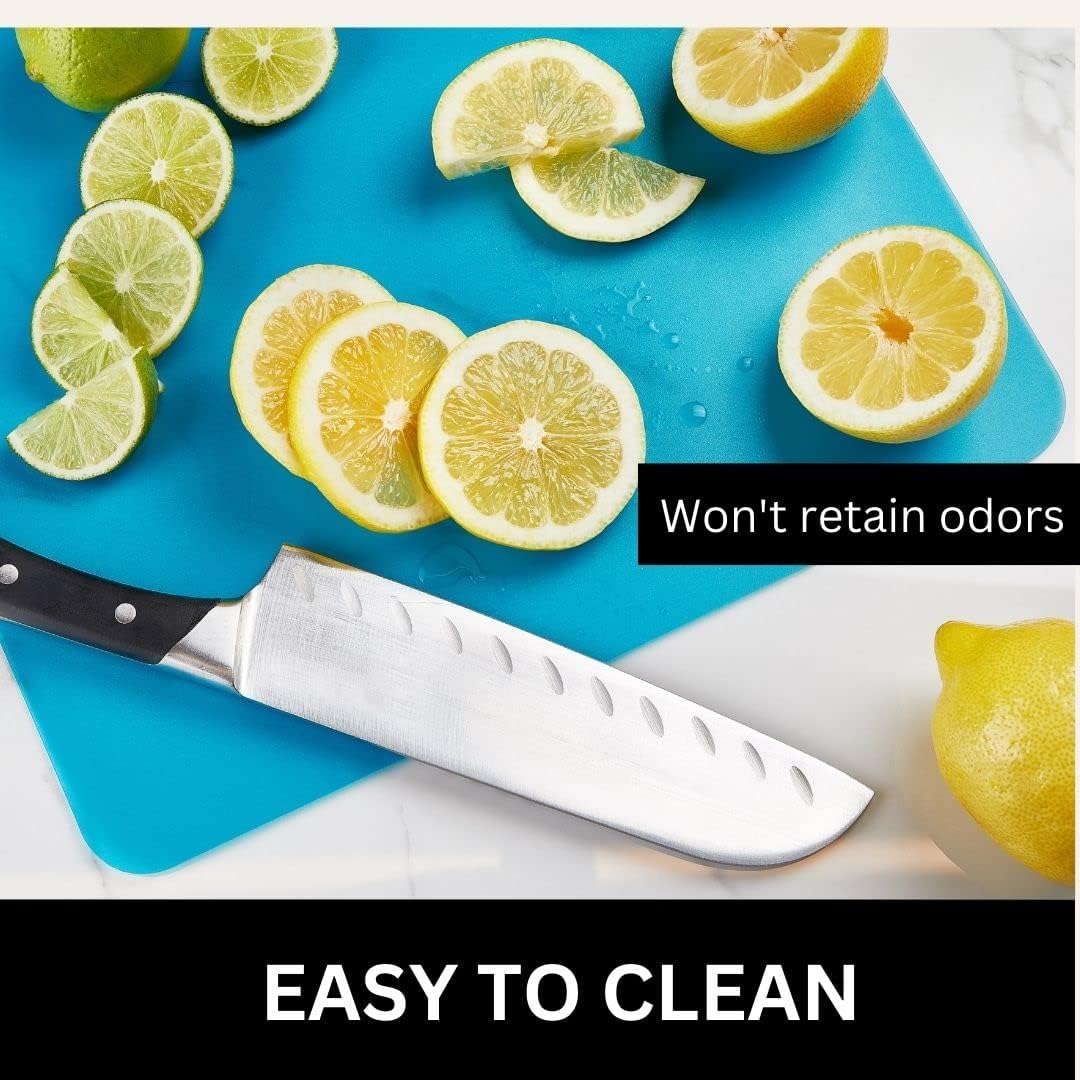 Nicole Home Collection Flexible Cutting Mats Set of 3 - BPA-Free Plastic Color-Coded Kitchen Chopping Boards, 12"x15", Durable Non-Slip Mats for Meat, Veggies, Fruits