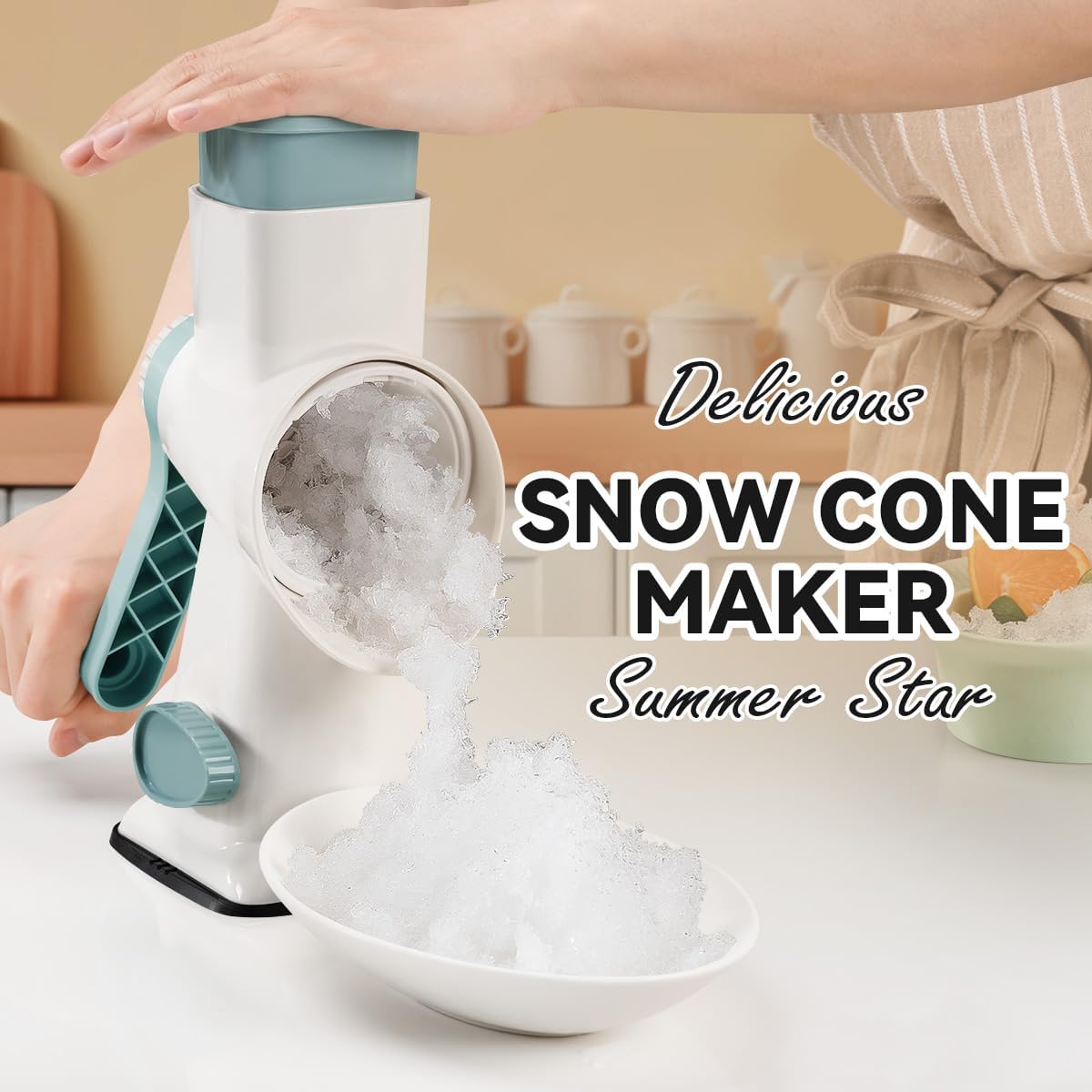 Rotary Ice Shaver with Handle Manual Hand Crank Snow Cone Maker Machine Qucik Shaved Ice Maker with Suction Feet, All Ice Cubes Fitted.Premium Portable Ice Crusher and Shaved Ice Machine.