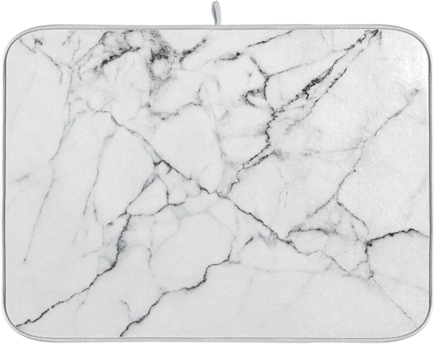 White Grey Marble Dish Drying Mat for Kitchen Counter Absorbent Microfiber Drying Pad, Medium 16x18 in, Reversible Drainer Mats