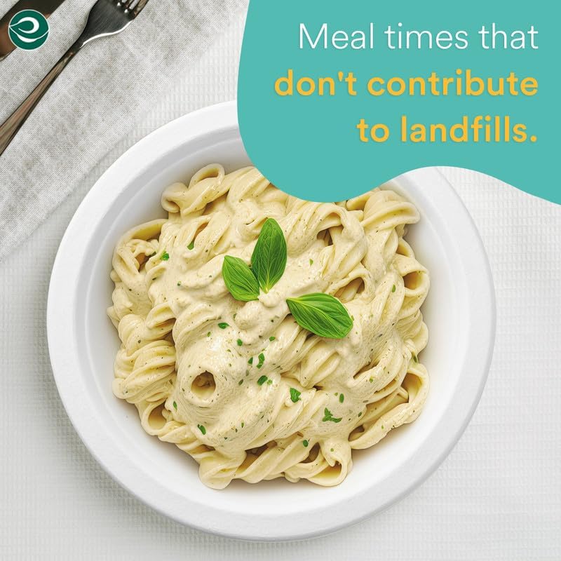 ECO SOUL Pearl White 9 Inch 200 [2x100 Pc] Paper Plates | 100% Compostable Disposable Bagasse I Heavy Duty Eco-Friendly Dinner Plates I Biodegradable Plates