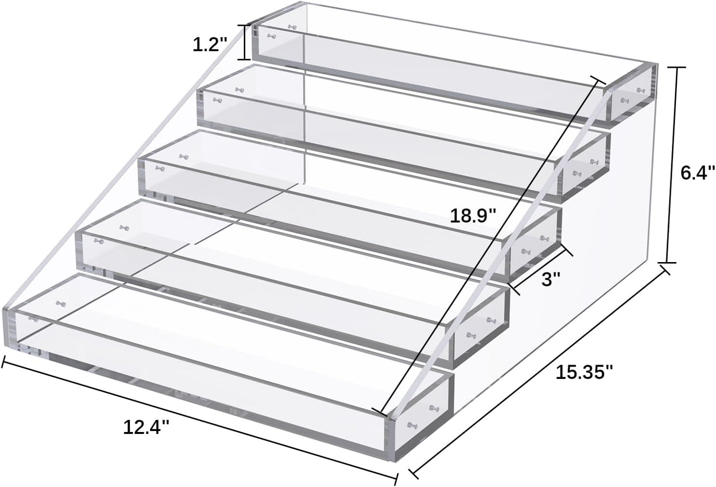 PMMASTO Widen Tiered Spice Rack, Seasoning Organizer, Clear Acrylic Vertical Shelves Can Organizer for Countertop, Cabinet, Pantry, Kitchen Organization and Storage - 5 Tier