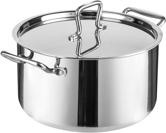 Whole-Clad Tri-Ply Stainless Steel Stockpot with Lid, 8 Quart Large Cooking Pot All Stove Compatible Up to 600℉, 18/8 Stainless Steel Kitchen Induction Ready Cookware
