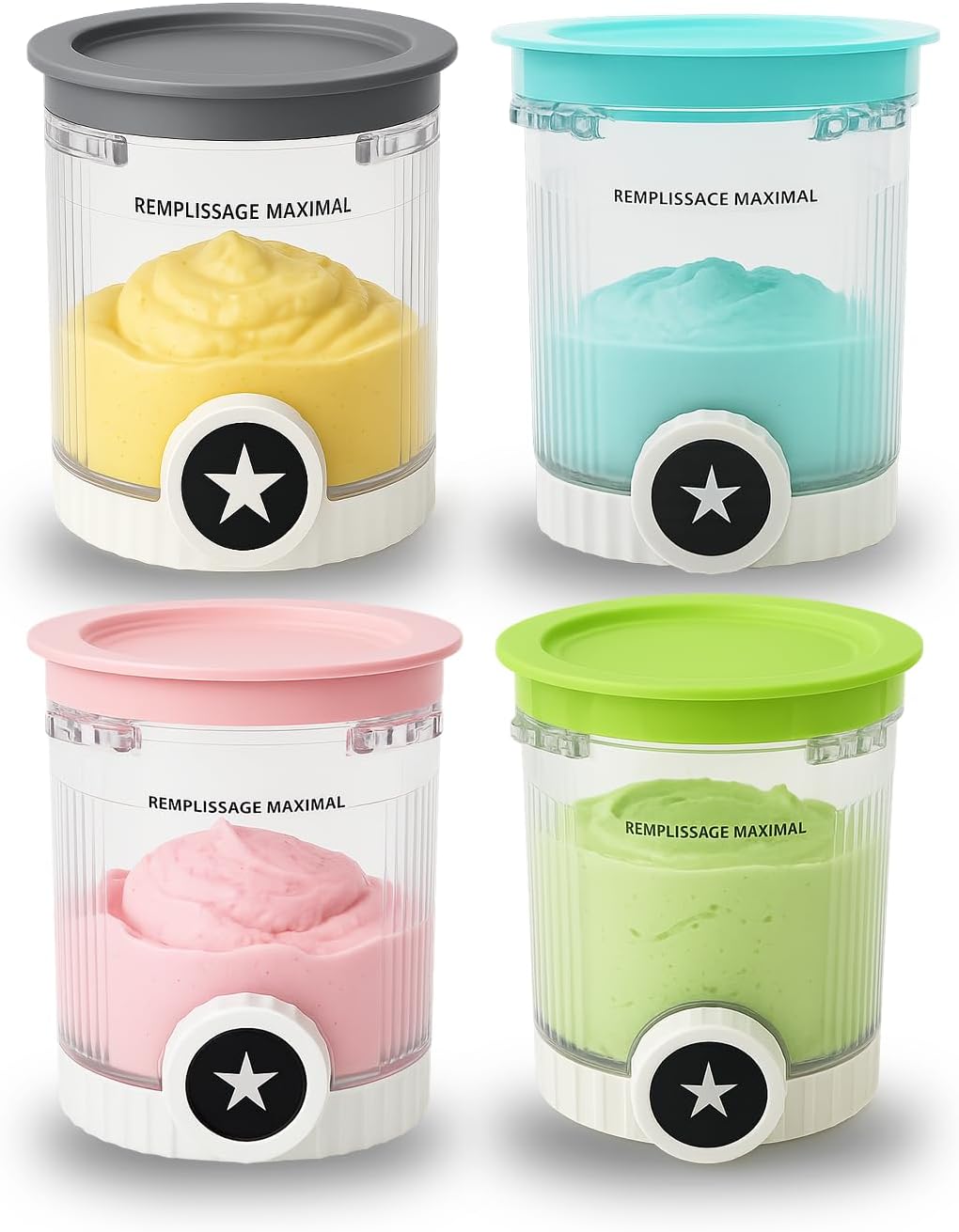 4 Pack Pint Containers Replacement for Ninja Creami Swirl NC700/NC701 Series, 16oz BPA-Free Ice Cream Pints with Lids, Leak-Proof & Dishwasher Safe (Grey/Blue/Pink/Green)