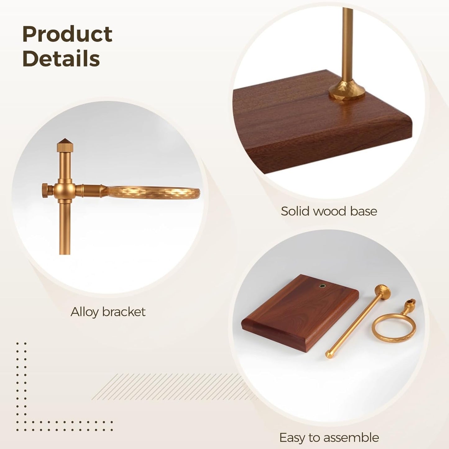 Pour Over Coffee Stand, Adjustable Dripper Holder, Solid Wood Base, Brass Metal Filter Brewer, Elegant Design for Home Office Cafe Bar Flavor Extraction