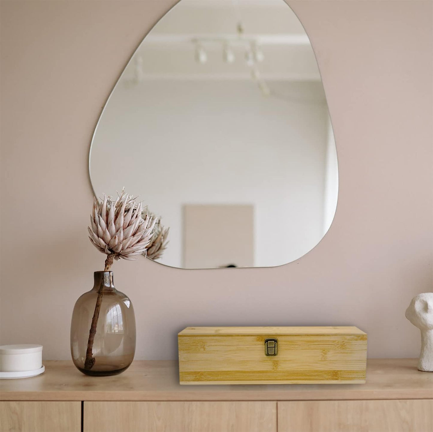 Bamboo Tea Organizer Box Chemical Free Eco-Friendly Big, Tall, Adjustable Cubbies Natural Wooden Storage Chest (4-Slot Across 14.3"x 4.4" x 4.2")