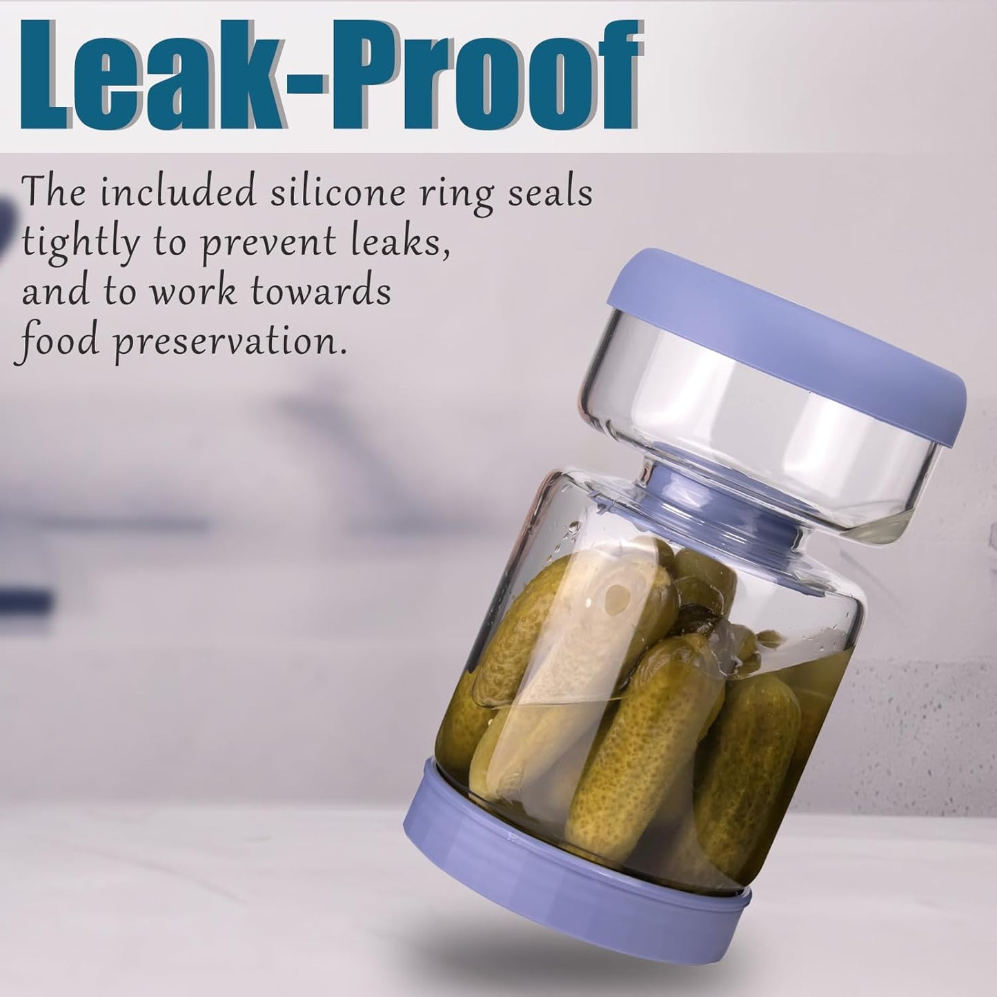 Pickle Jar with Strainer Flip for Pickle Juice Separator from Wet and Dry, Upgrade Food-grade ABS Lid and BPA Free Hourglass Pickle Jar for Airtight Food Storage, Haze Blue