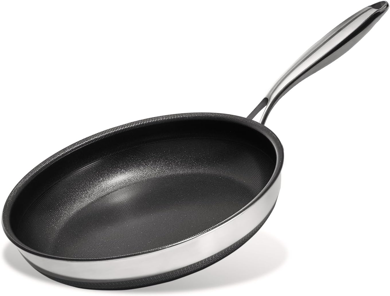 KITEXPERT Non Stick Frying Pans without Lid, 8" Titanium Ceramic Pan Nonstick Stainless Steel Skillet, PFAS PFOA & PTFE Free, Quick-Cool Handle, Dishwasher & Oven Safe, Compatible with All Cooktops