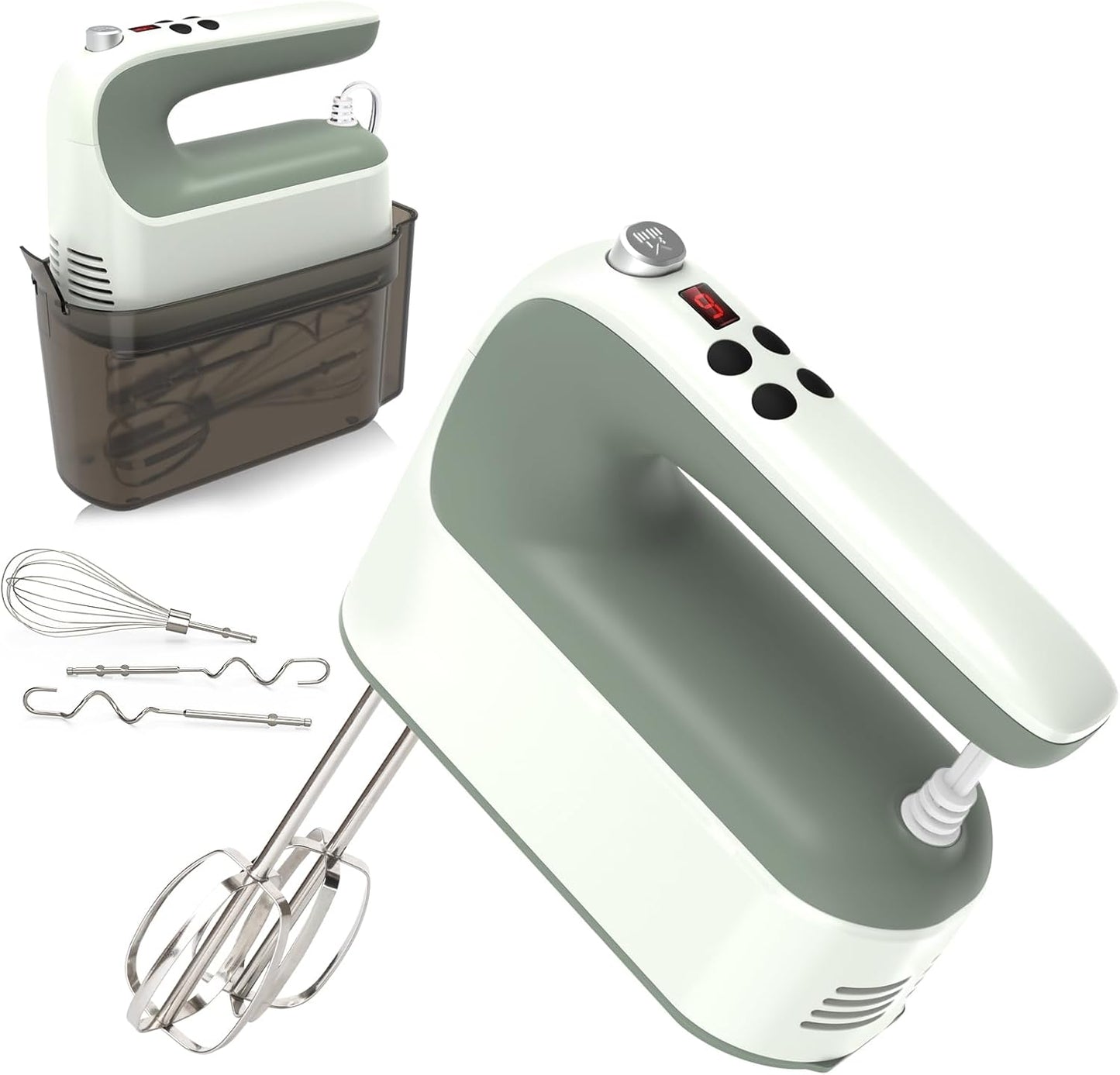 9-Speed Digital Hand Mixer Electric, 400W DC Motor, Hand Mixer electric Handheld with Snap-On Storage Case, Touch Button, Turbo Boost, 5x Stainless Steel Accessories (Light Green)