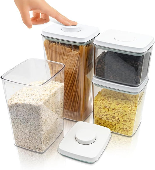 BopTop (4pc Set) Airtight Food Storage Container – Mechanical Silicone Seal Canister - BPA-Free Stackable - 1.3Qt/2.1Qt/2.8Qt/3.5Qt