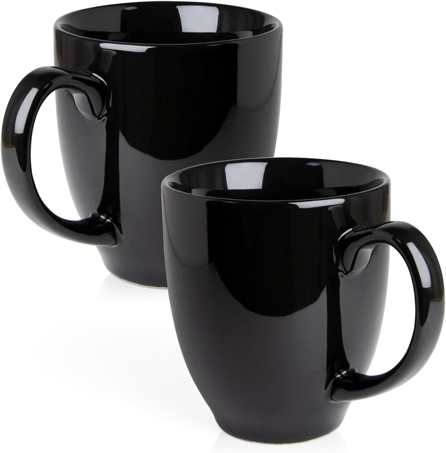 Set of 2 Durable 16 oz Coffee Cups, Large Black Coffee Mugs with Ergonomic Handle, Ceramic Mugs Dishwasher & Microwave Safe, Ideal Tea Mugs for Home, Office, Gifts (Coffee, Tea, Hot Cocoa, Latte Cup)