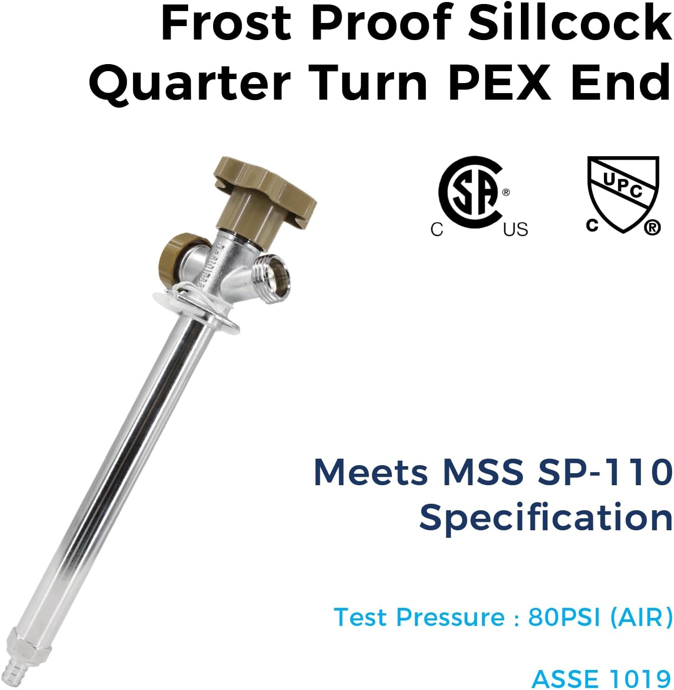 10-inch Anti-Siphon Frost Free Sillcock, Quater Turn 3/4-Inch Hose Bibb x 1/2-Inch PEX End,No Lead Brass Valve Frost Proof Outdoor Faucet Spigot
