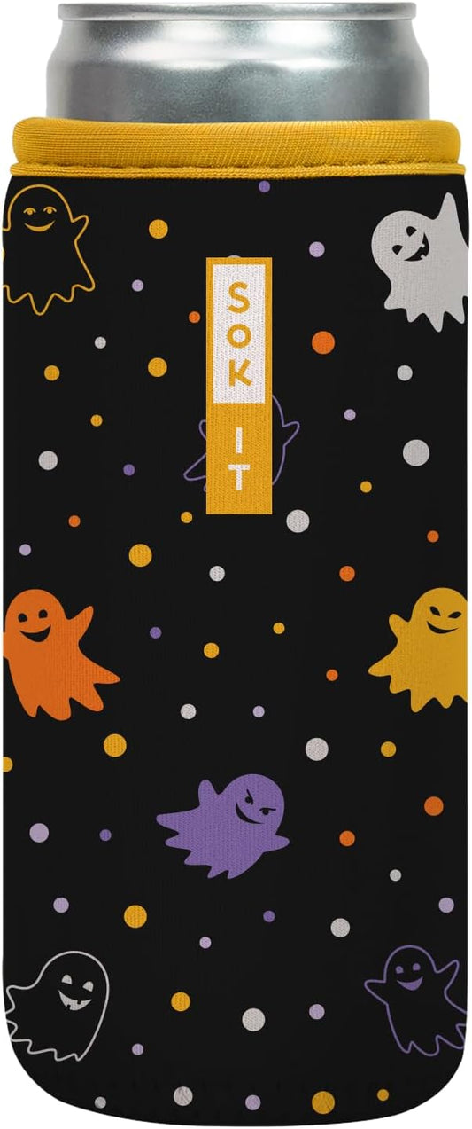 Sok It CanSok Sleeve for Beer & Soda Insulated Neoprene Cover (Ghost Party, 12oz Slim Can Sleeve)