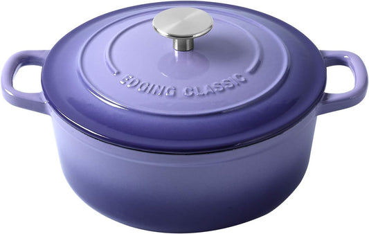 Enameled Cast Iron Duch Oven, 5.5 Quart Round Dutch Ovens Pot with Lid, Dual Handle for Bread Baking, Purple