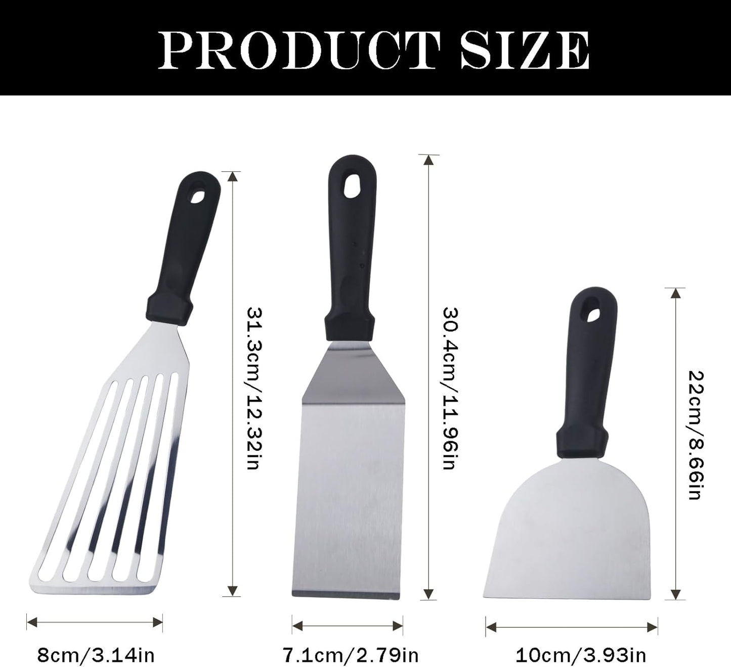 3pcs Stainless Steel Spatula Set Metal Fish Spatulas for Cast Iron Skillet Cooking Cooking BBQ Pancake, Fish, Smash Burger and Egg Kitchen Spatulas with Handle