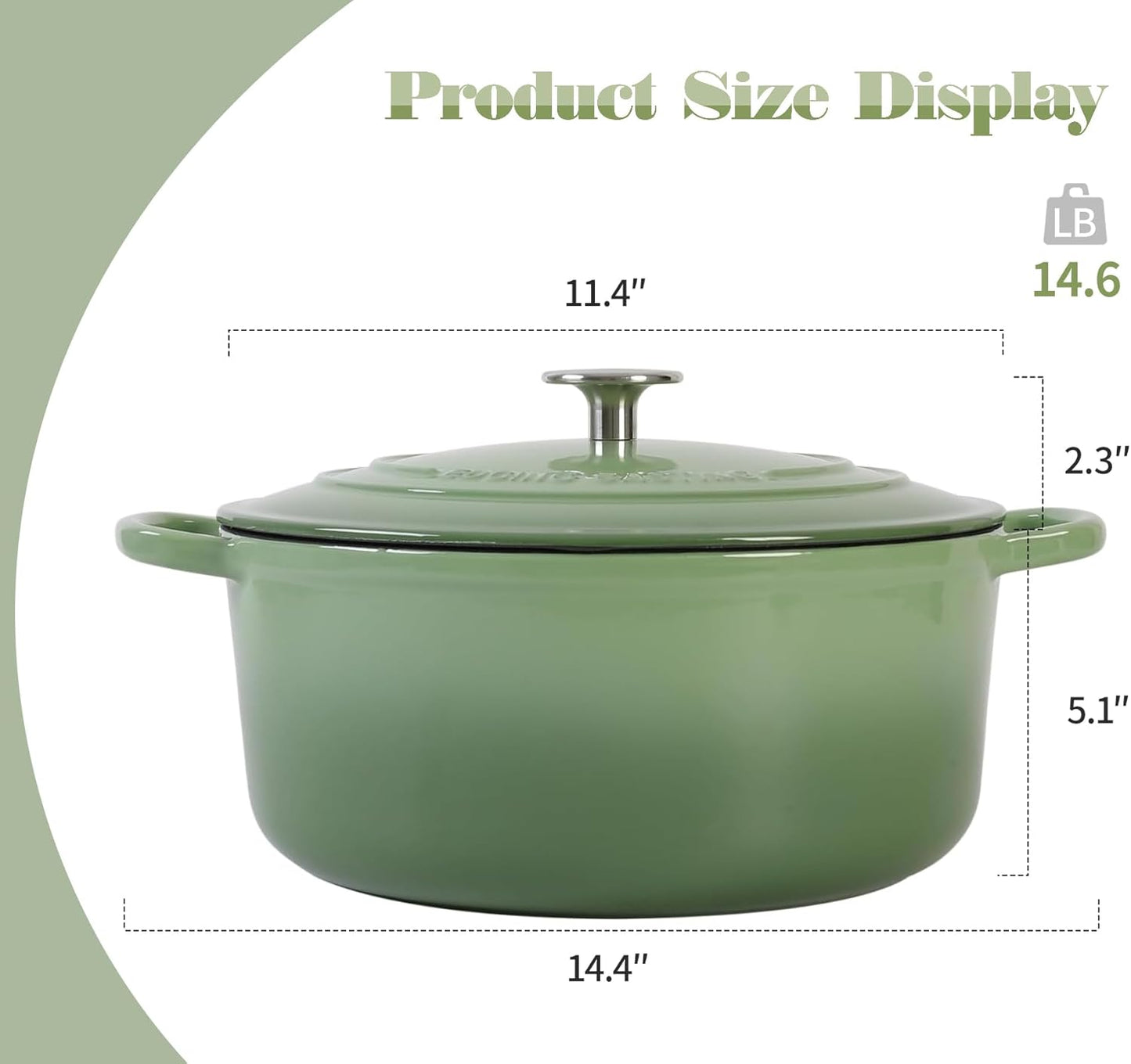 Enameled Dutch Ovens Cast Iron Dutch Oven Pot with Lid for Bread Baking, Cook, Dual Handle, 7 Quart, Pistachio Green