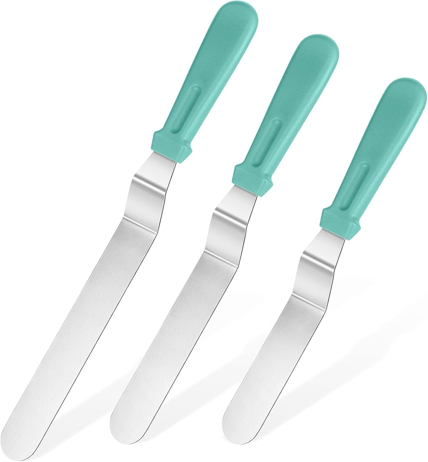 Icing Spatula, U-Taste Offset Spatula Set with 6", 8", 10" Blade, 18/0 Stainless Steel with PP Plastic Handle Angled Cake Decorating Frosting Spatula Set of 3 (Teal/Aqua Sky)