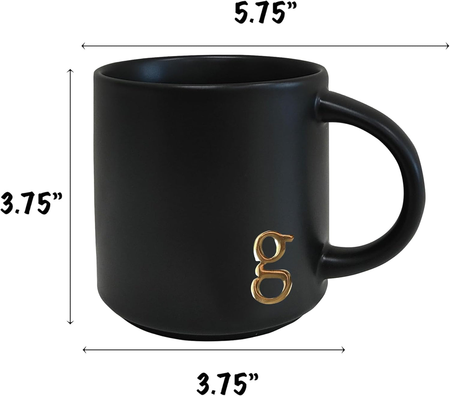 COLLECTIVE HOME - Black Monogram Ceramic Mugs, 15 oz Golden Initial Coffee Cups, Elegant Alphabet Tea Mugs, Personalized Halloween Mug with Gift Box, Perfect for Office and Home Décor (g)