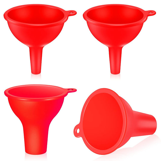 4 Pcs Kitchen Funnel Set Canning Silicone Funnel, Small and Large, Wide Mouth for Jars Jam Spice Filling Bottles Liquid Oil and Powder(Red)