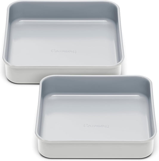 Caraway 9” Square Pan Duo - Non-Stick Ceramic Coating - Free From Forever Chemicals - Cake Pan Perfect for Brownies, Lemon Bars, & More - Gray