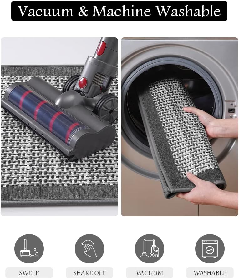 PADOOR Kitchen Mats for Floor, Kitchen Rugs Non Slip Washable, Rubber Backed Kitchen Runner Super Absorbent Kitchen Floor Mat Sink Rug, 25”x59” Grey