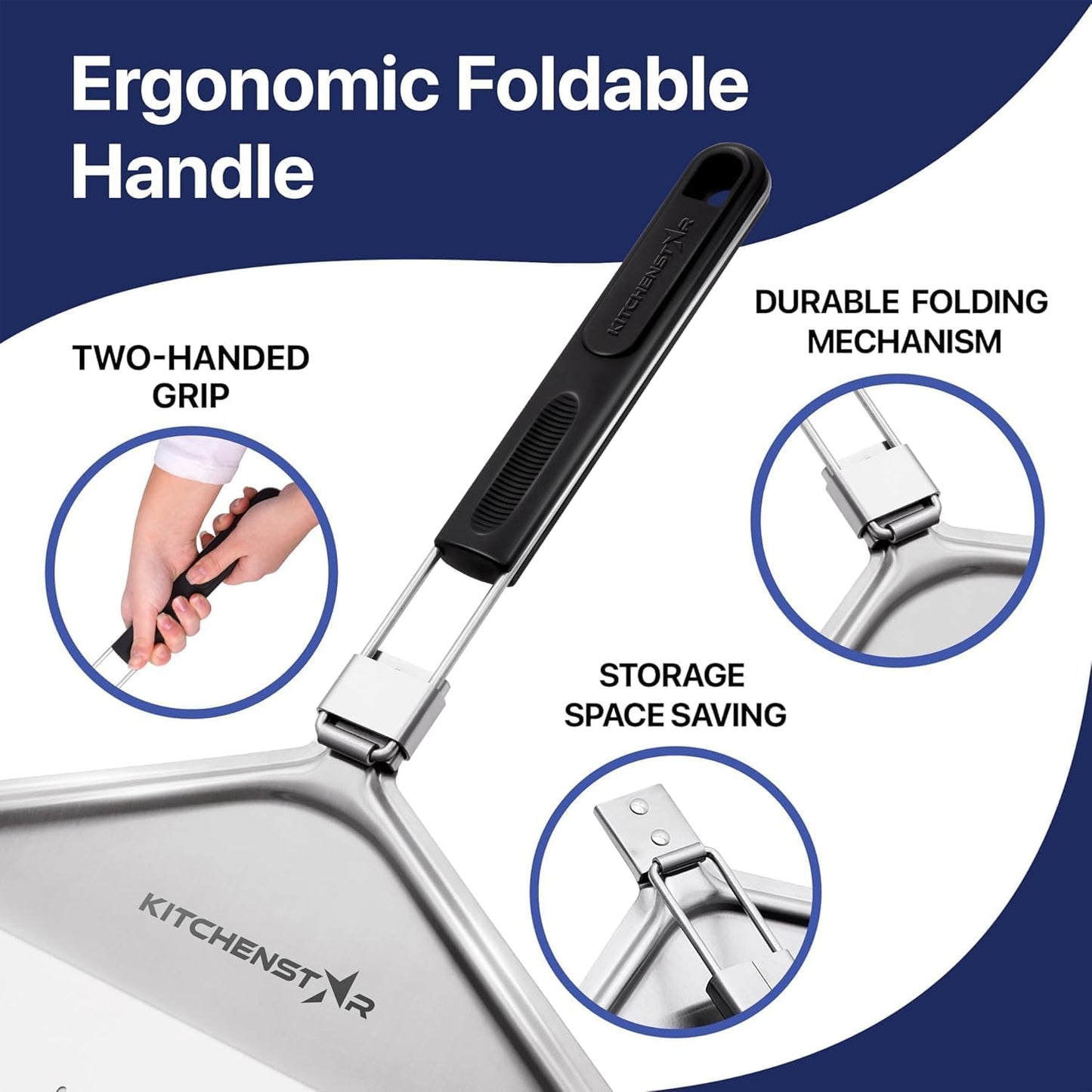 KitchenStar Perforated Pizza Peel 12 inch with 10 inch Folding Handle, Medium - Stainless Steel Spatula Paddle for Effortless Pizza Transfer & Easy Storrage - Outdoor Pizza Oven Accessories