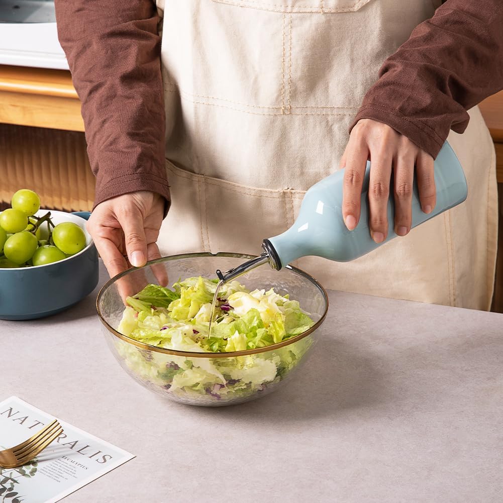 Sweejar Ceramic Olive Oil Dispenser Bottle, Opaque Oil Cruet Protects Oil to Reduce Oxidation, Suitable for Storage Oil, Vinegar, Coffee Syrups & Other Liquids, Pack of 1, 15.5 Fl Oz (Light Blue)