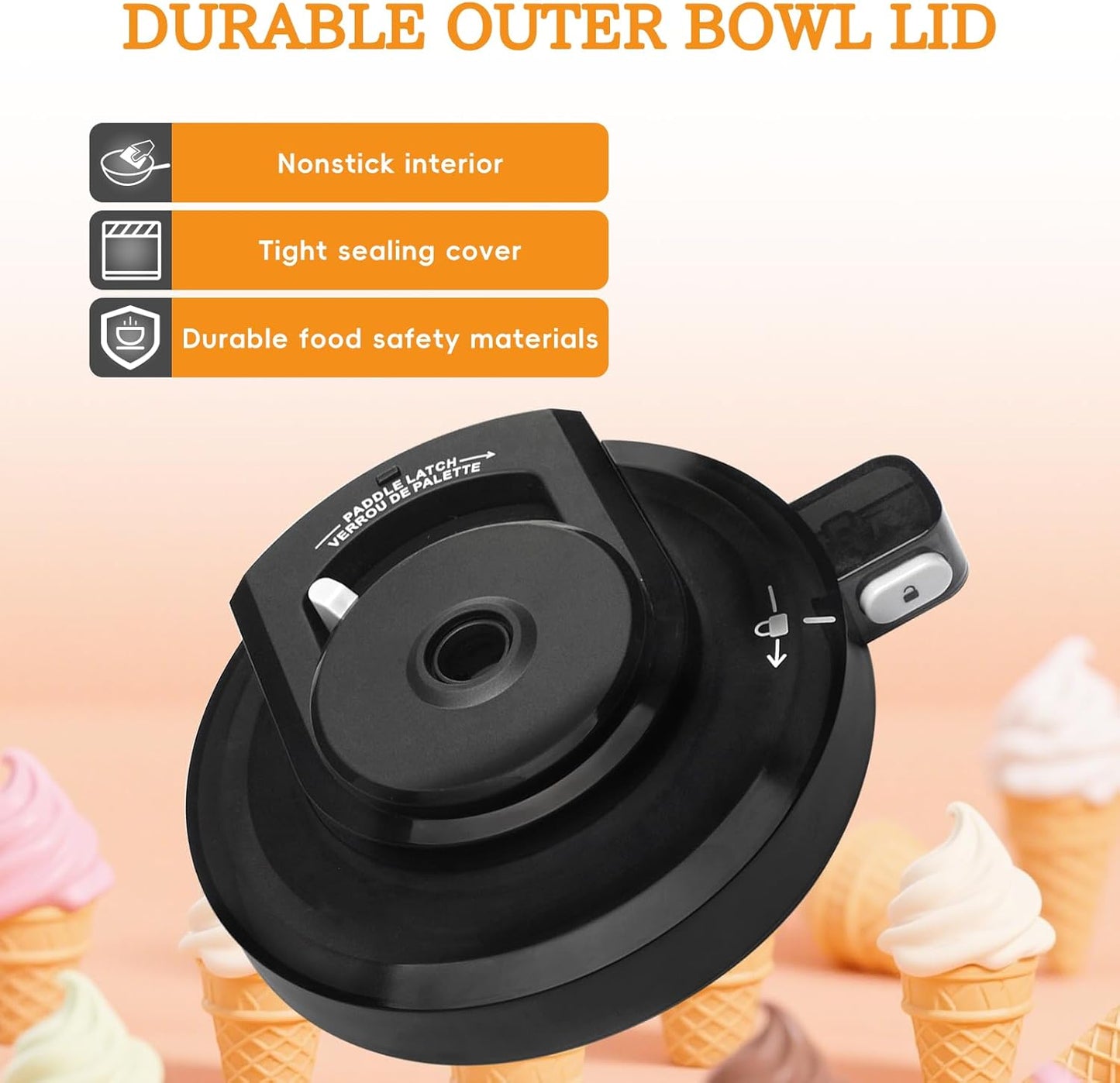 Outer Bowl Lid for NC301 Ice Cream Maker, for Ninja Creami Black Lid Replacement, Ice Cream Maker Accessories Fit for Ninja NC299AMZ/NC301/NC300/NC201/NC101 Series, Reusable (NO Paddle)
