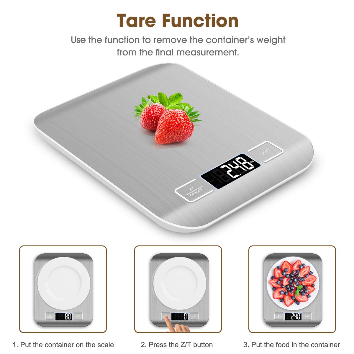 Mik-Nana Food Scale, 22lb Digital Kitchen Scale Weight Grams and Oz for Baking and Cooking, 1g/0.1oz Precise Graduation, Easy Clean Stainless Steel