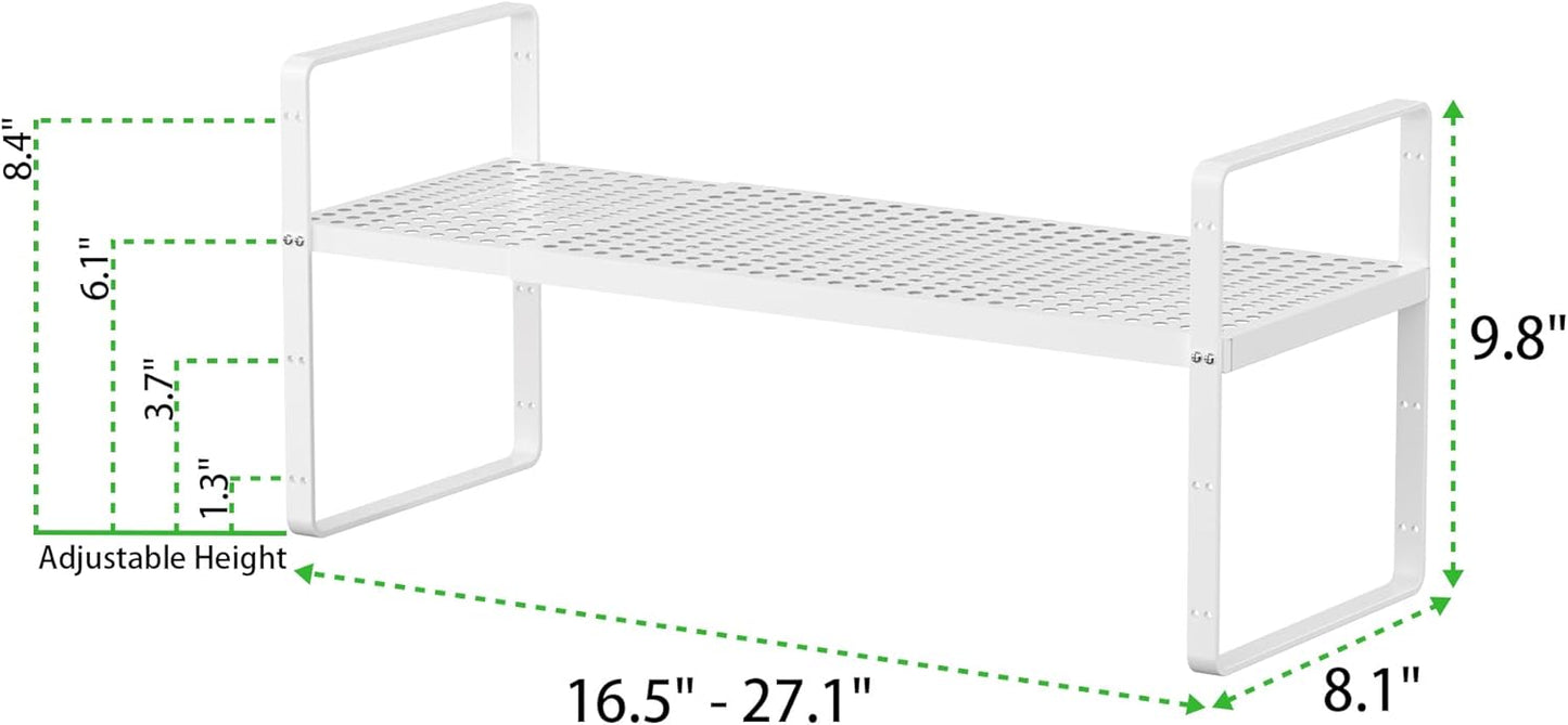 Expandable Cabinet Storage Shelf Stackable Organizer Rack for Kitchen Bathroom Pantry Spice Cupboard Coffee Countertop Home Office Desk Heavy Duty Nonslip White Small 3 Packs