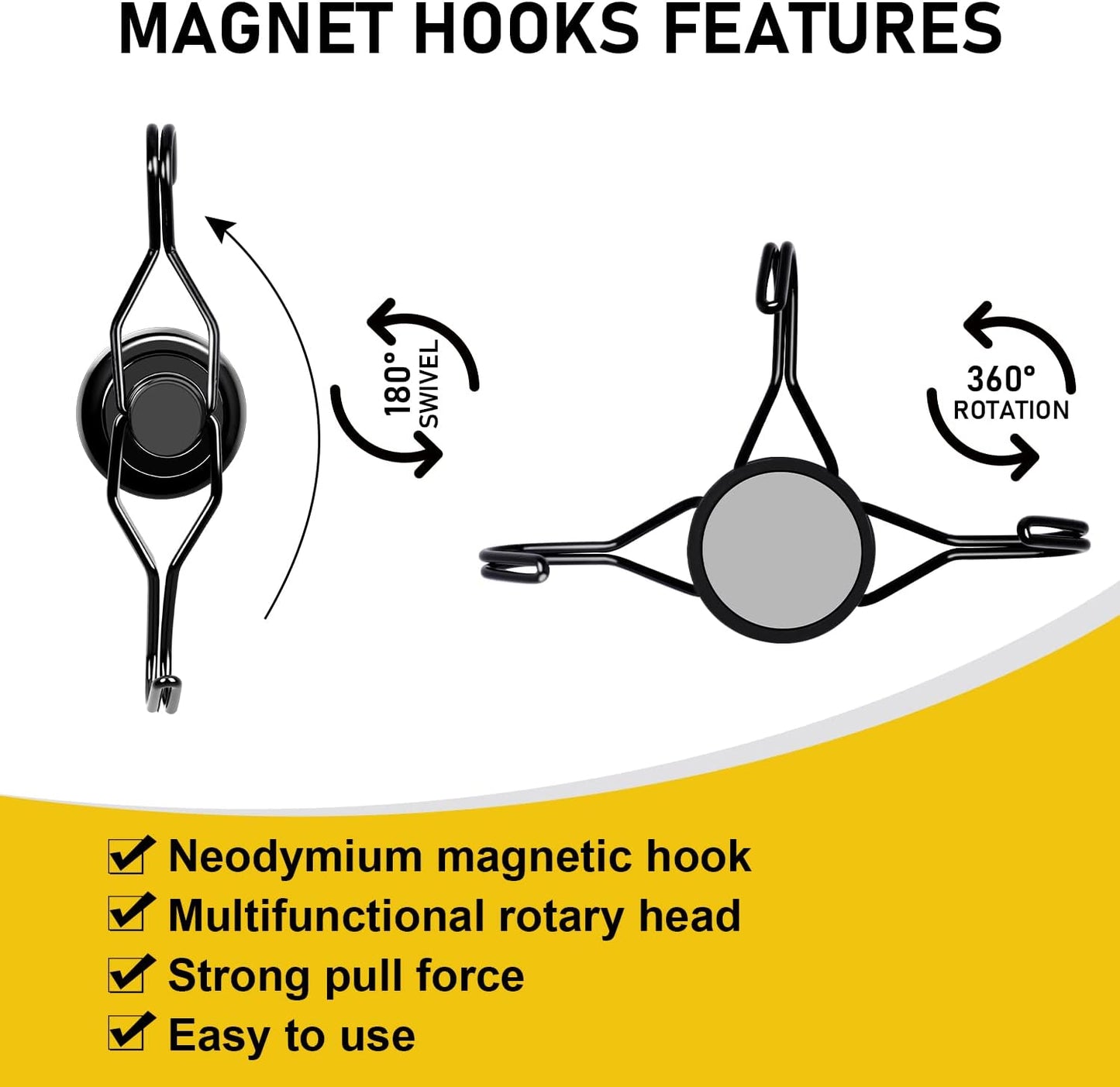 LOVIMAG Hooks, 110lbs+ Magnetic Magnet Hook 2025 Cruise Cabin Ship Essentials Heavy Duty Strong Refrigerator Fridge Hanging for Classroom Beach Vacation Kitchen Grills Home Mug Hanger (8 Pack), Black