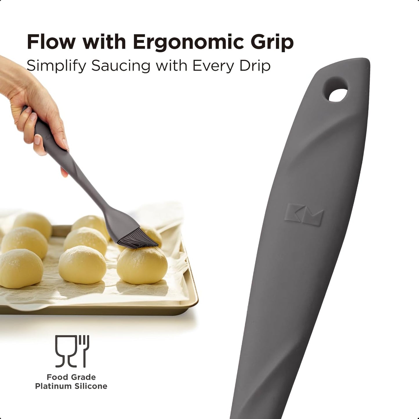 Kitchen Mama WaltzGrip Platinum Silicone Basting Pastry Brush: Set of 2 Heat-Resistant Brushes for Cooking, Baking, Grilling, and Spreading Oil or Butter - Dishwasher-Safe (Metal Gray)
