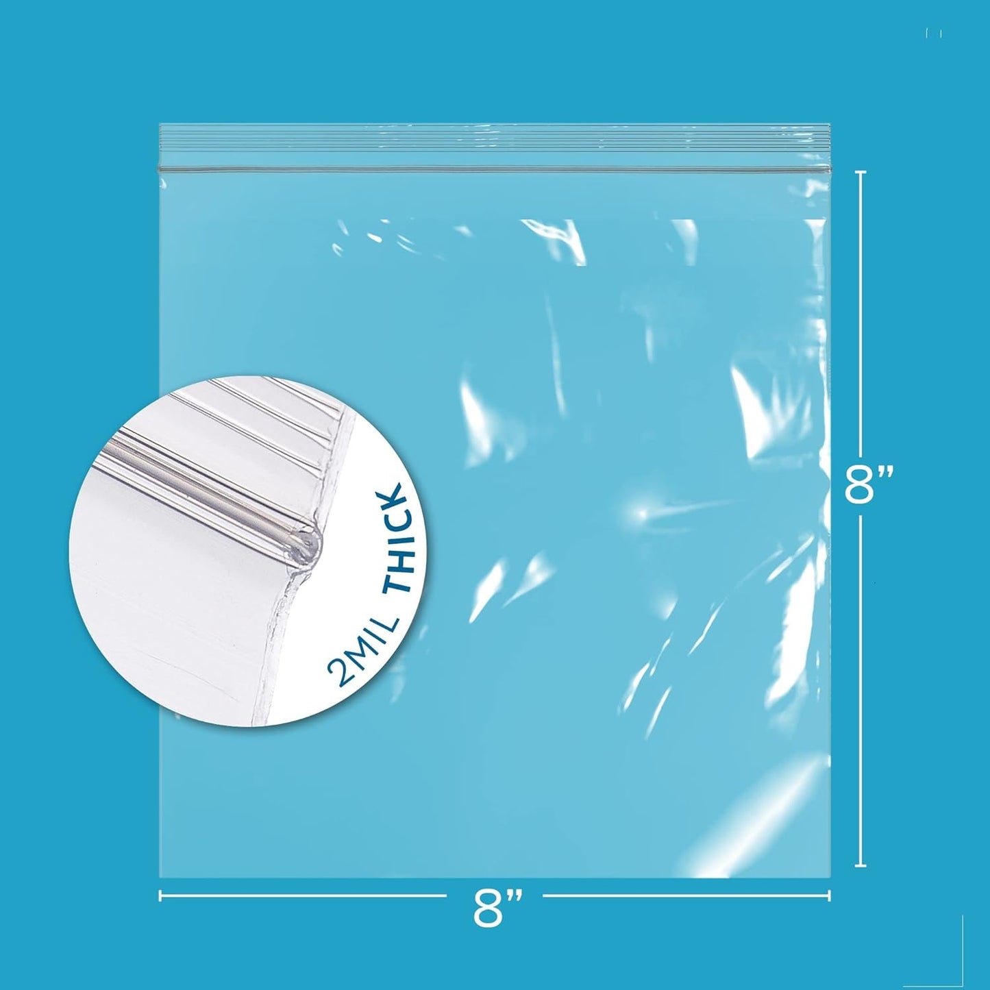GPI - 8" x 8", Pack of 100, Clear Plastic Reclosable Zip Bags, Large, Bulk 2 mil Thick Strong & Durable Poly Baggies with Resealable Zip Top Lock for Travel, Storage, Packaging & Shipping.