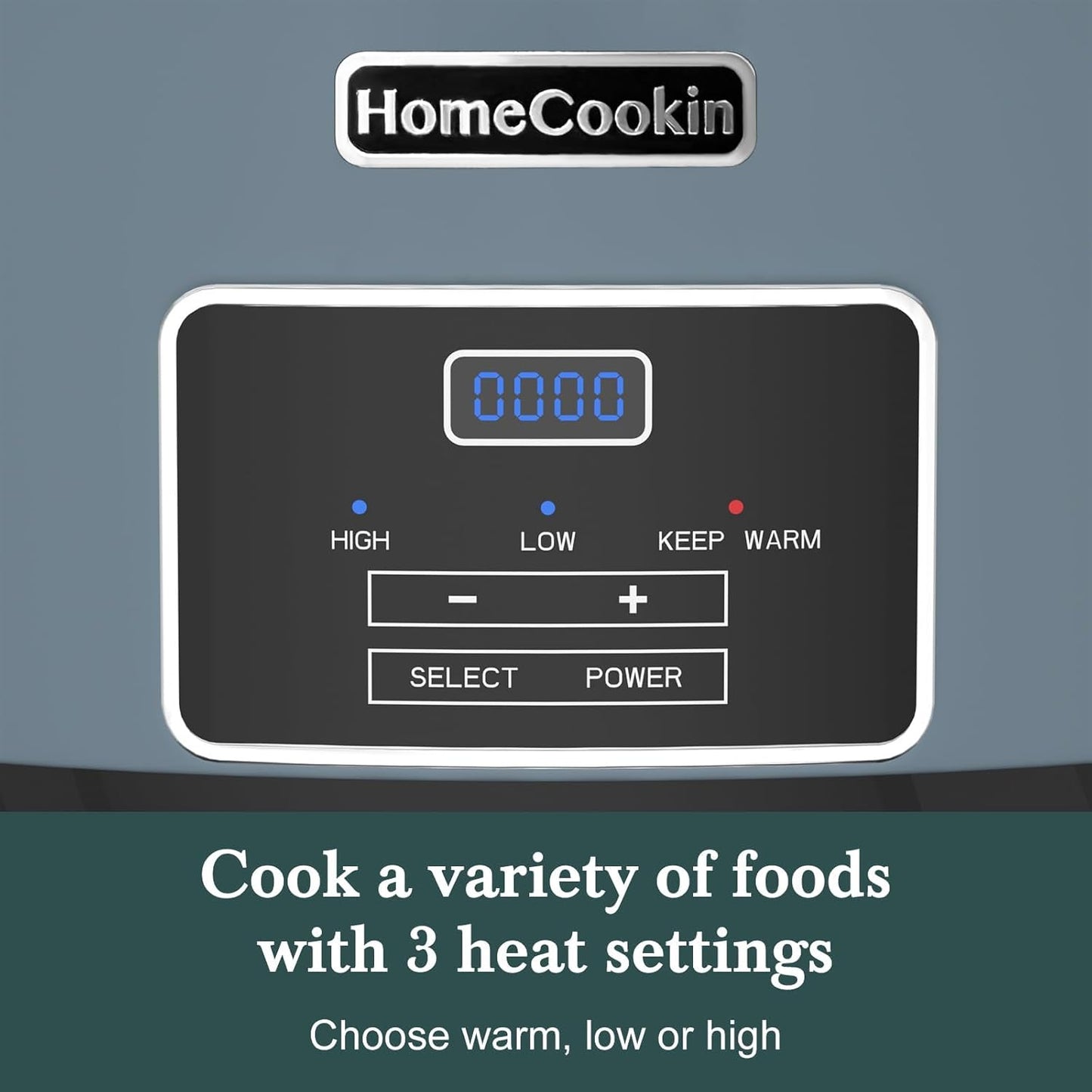 HOMECOOKIN 6-Quart Programmable Slow Cooker with Timer - Small Kitchen Appliance for Family Dinners - Serves 6+ People - Heat Settings: Keep Warm(Blue)