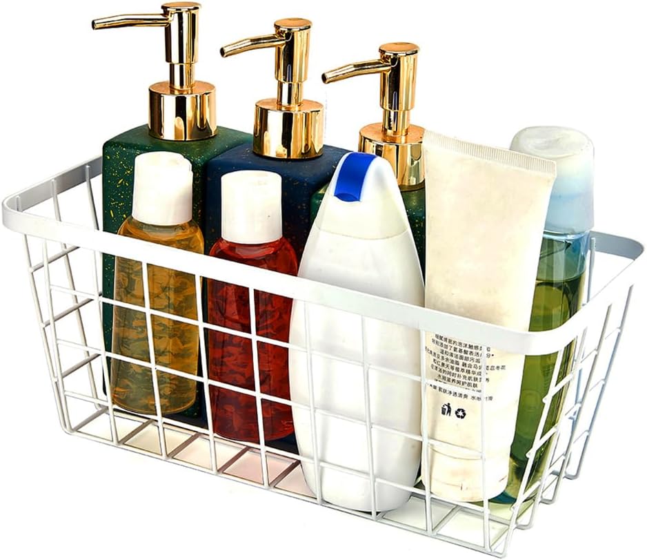 2 Set LeleCAT Hanging Wall Basket Organizer, Over the Cabinet Door Adhesive Wire Baskets for Organizing Kitchen Food Pantry Bathroom Shelf Storage No Drilling Wall Mounted,White