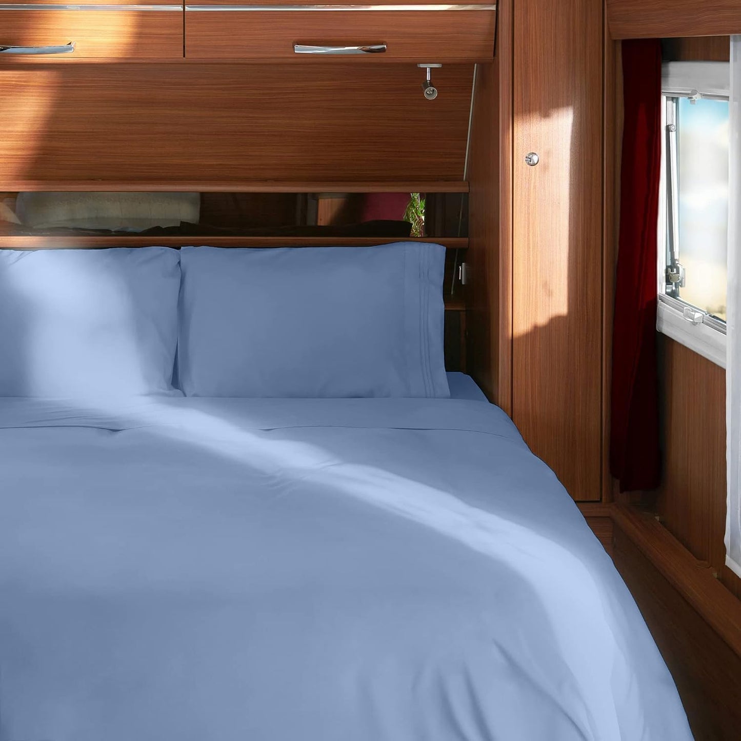 Mellanni RV Short Queen Sheets - 4 PC Iconic Collection Bedding - Hotel Luxury, Extra Soft, Cooling Bed Sheets - Deep Pocket up to 10 inch (RV/Short Queen, Sky Blue)